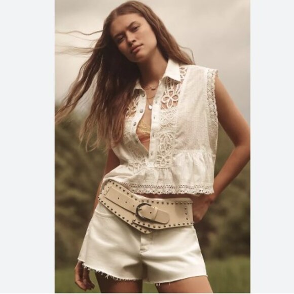 Anthropologie Tops - Anthropologie Pilcro Cropped Swing Blouse in White – Size Large – NWT